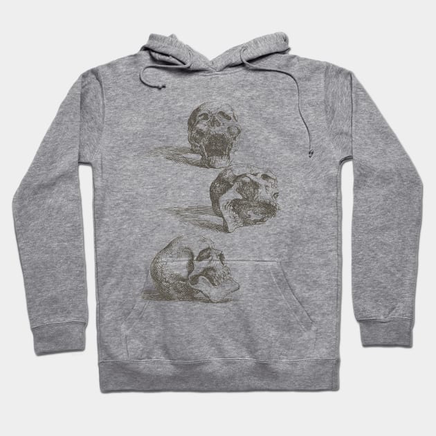 Salvator Rosa - Three Human Skulls Hoodie by JohnnyBoyOutfitters